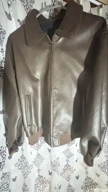 브라운 카라 부착 가죽 자켓