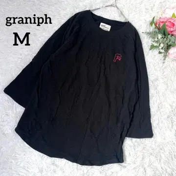 새상품급 그라니프 7부 소매 론T 티셔츠 블랙 M 원포인트 면 5783