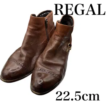 리갈 숏부츠 사이드 지퍼 벨트 스트랩 브라운 22.5