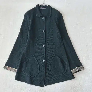 새상품급 레오나르 니트 코트 자켓 노카라 트리밍 실크 XL 상당