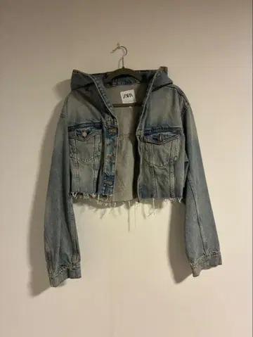ZARA 후드 부착 크롭 기장 데님 자켓