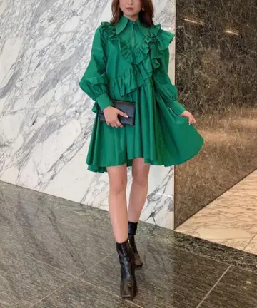 eimy istoire 프릴 비대칭 원피스 그린