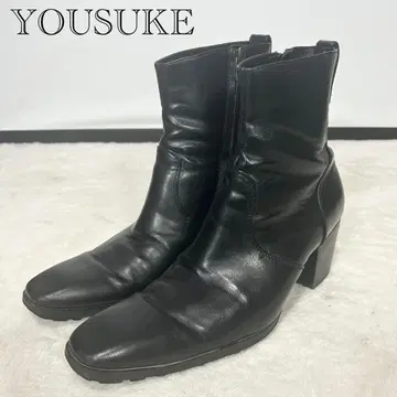 YOUSUKE 롱 노즈 힐업 부츠 사이드 지퍼 블랙 26cm