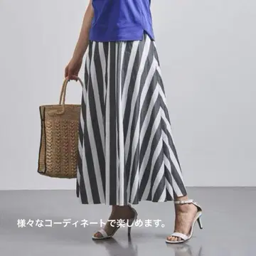 UNITED ARROWS 플레어 스커트 스트라이프 화이트 블랙 36