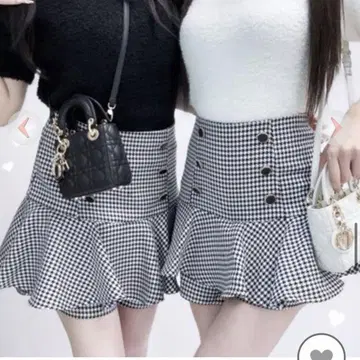 Cherimi 더블 버튼 치마바지 하운드투스 체크 블랙 x 화이트