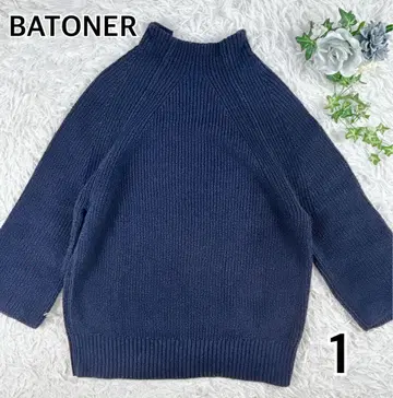 BATONER 기마 7부 보틀넥 니트 네이비 1
