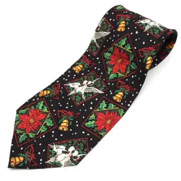 ADDICTION 넥타이 크리스마스 포인세티아 벨 비둘기 꽃 빈티지