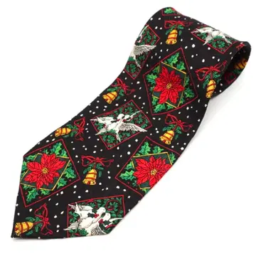 ADDICTION 넥타이 크리스마스 포인세티아 벨 비둘기 꽃 빈티지