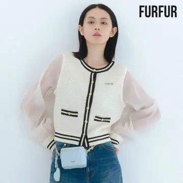FURFUR 퍼퍼 소매 시어 도킹 가디건 아이보리