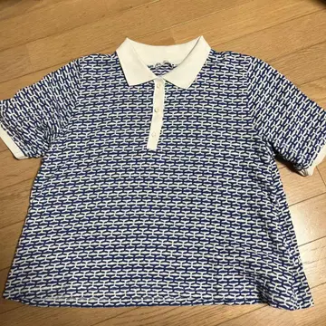 ZARA 반팔 피케 셔츠 파랑과 하양 패턴
