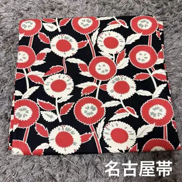 미사용 새상품 나고야 오비 꽃무늬 블랙 베이스 빨흰