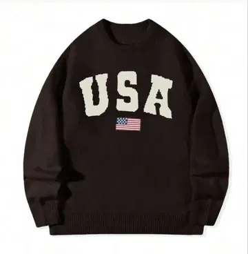 USA 로고 브라운 긴팔 스웨터