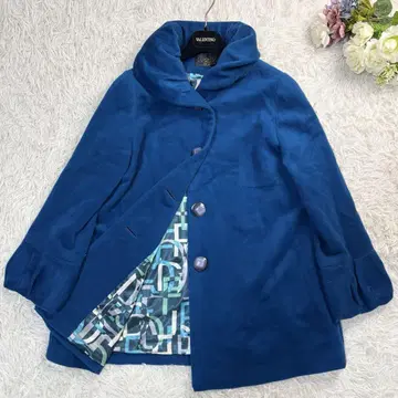 새상품급 이마리 코트 숄카라 올 패턴 11호 블루 울