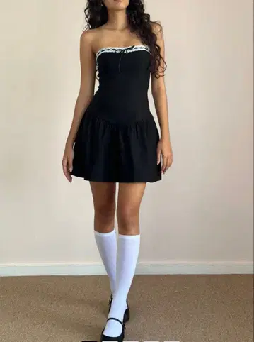 motel rocks 블랙 블랙 레이스 미니 기장 원피스 XS