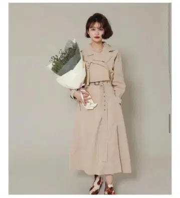 bibiy 베이지 트렌치코트 롱 기장