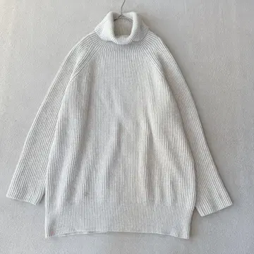 갤러리 바이 코튼 캐시미어 울 하이넥 튜닉 풀오버 화이트