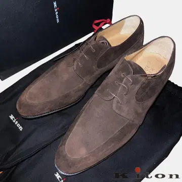 48만 새상품 Kiton 총 손바느질 스웨이드 더비 슈즈 브라운 10.5