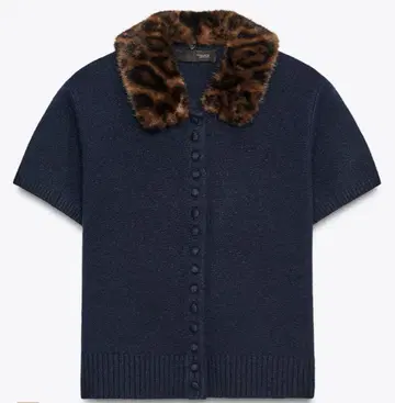 ZARA 자라 애니멀 무늬 카라 부착 니트 자켓 M [ 완판템 ]