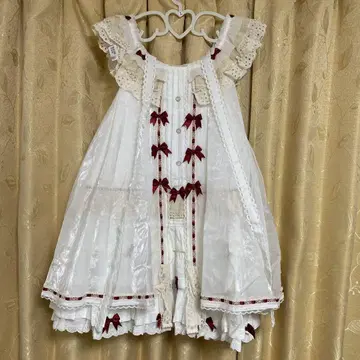 르 방 원피스 프릴 레이스 리본 화이트