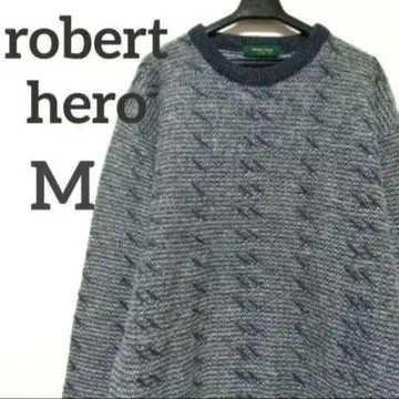 robert hero M 남성용 니트 긴팔 보더 일본제 화이트 그레이