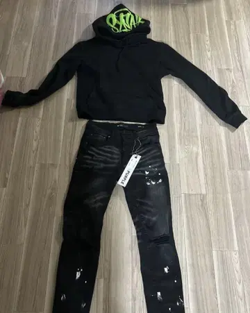 블랙 스키니 데님 데미지 가공 시나월드 후드티