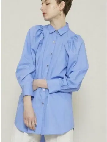 ELIN 개더 슬리브 셔츠 스카이블루