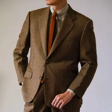 새상품급 CANALI 카날리 브라운 라이트 플란넬 글렌체크 수트 50