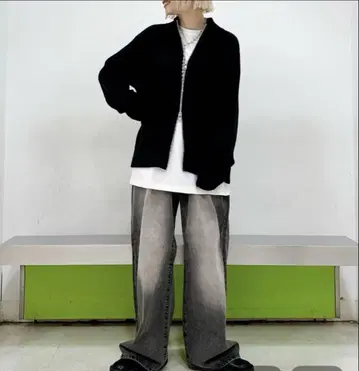 지나시스 턱 데님 와이드 팬츠 블랙