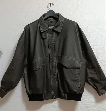 CLEL 인조 가죽 블루종 M 빈티지 블랙