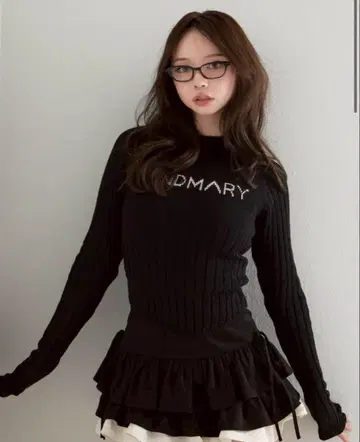 andmary Mary logo knit tops black