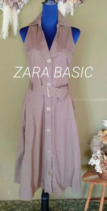 ZARA BASIC 슬리브리스 셔츠 원피스 카키 M