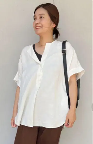 JOURNAL STANDARD 레이온 린넨 노카라 블라우스