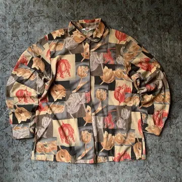 레어 패턴 셔츠 튤립 꽃무늬 아트 디자인 모드 유일무이 구제 의류