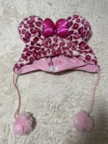 미키풍 레오파드 무늬 귀도리 모자