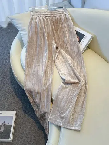베이지 벨벳 와이드 팬츠