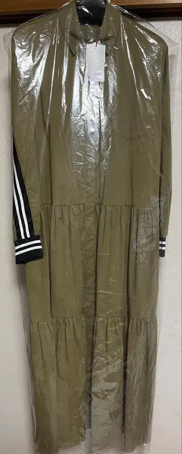카키 셔츠 원피스 긴팔 티어드