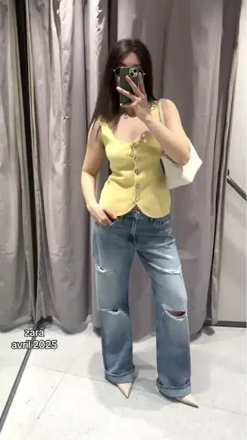 ZARA TRF 데미지 가공 미드 라이즈 배기 데님 팬츠