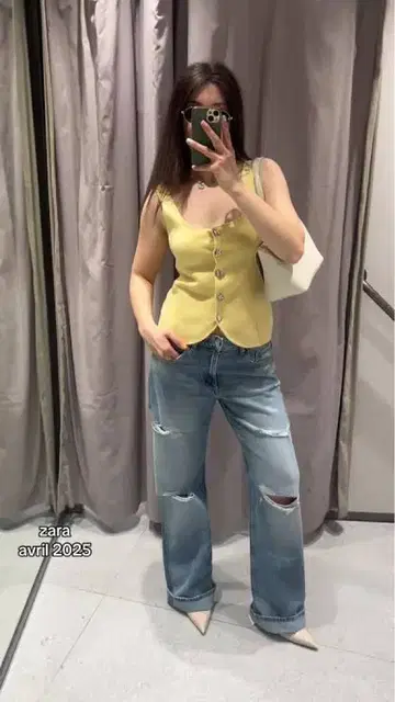 ZARA TRF 데미지 가공 미드 라이즈 배기 데님 팬츠
