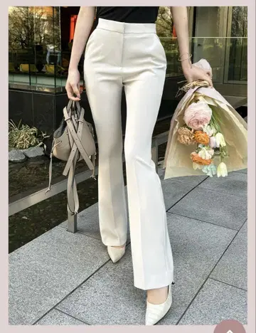 QUNG 슬림 플레어 론다리 슬랙스 아이보리