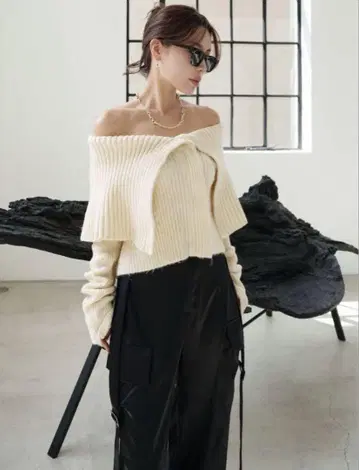 새상품급 GlamLips 리브 KNIT 케이프 가디건 크림