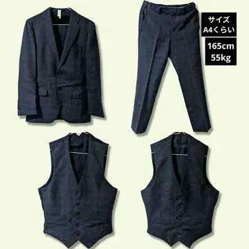 VISARUNO 다크 그레이 쓰리피스 수트 글렌체크
