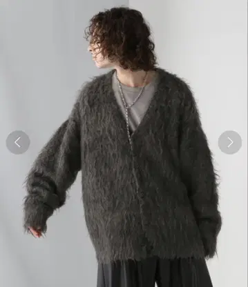 [ 완판템 ] HARE 멜란지 파마 샤기 가디건 블랙