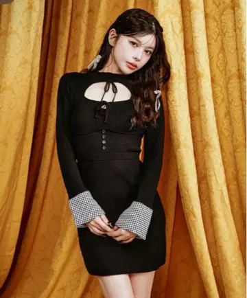 Darich 프론트 오픈 니트 미니 원피스