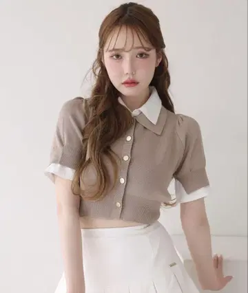 NICE CLAUP 레이어드 카라 부착 폴로 니트