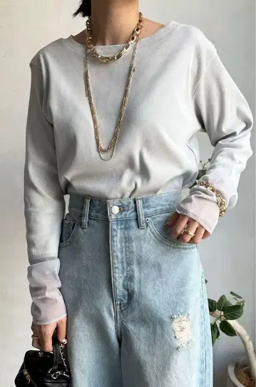 새상품급 doudou 소매 시어 리브 TEE