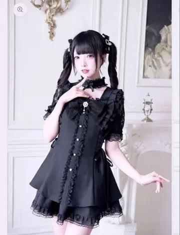 NoGenki 스퀘어넥 빅 리본 원피스 세트 블랙 M 사이즈