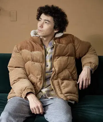 브라운 코듀로이 퀼팅 다운 자켓