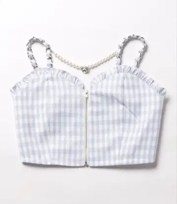 스카이블루 체크 뷔스티에