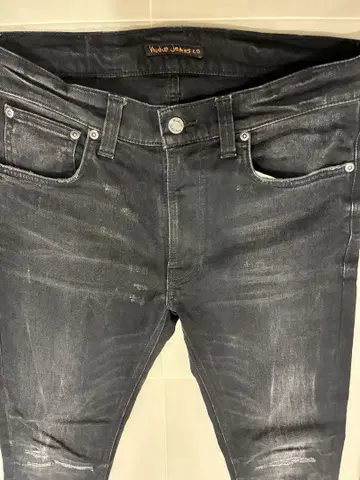누디진 데미지 가공 블랙 슬림 청바지