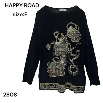 HAPPY ROAD 셔츠 상의 긴팔 블랙 FREE 자수 레트로